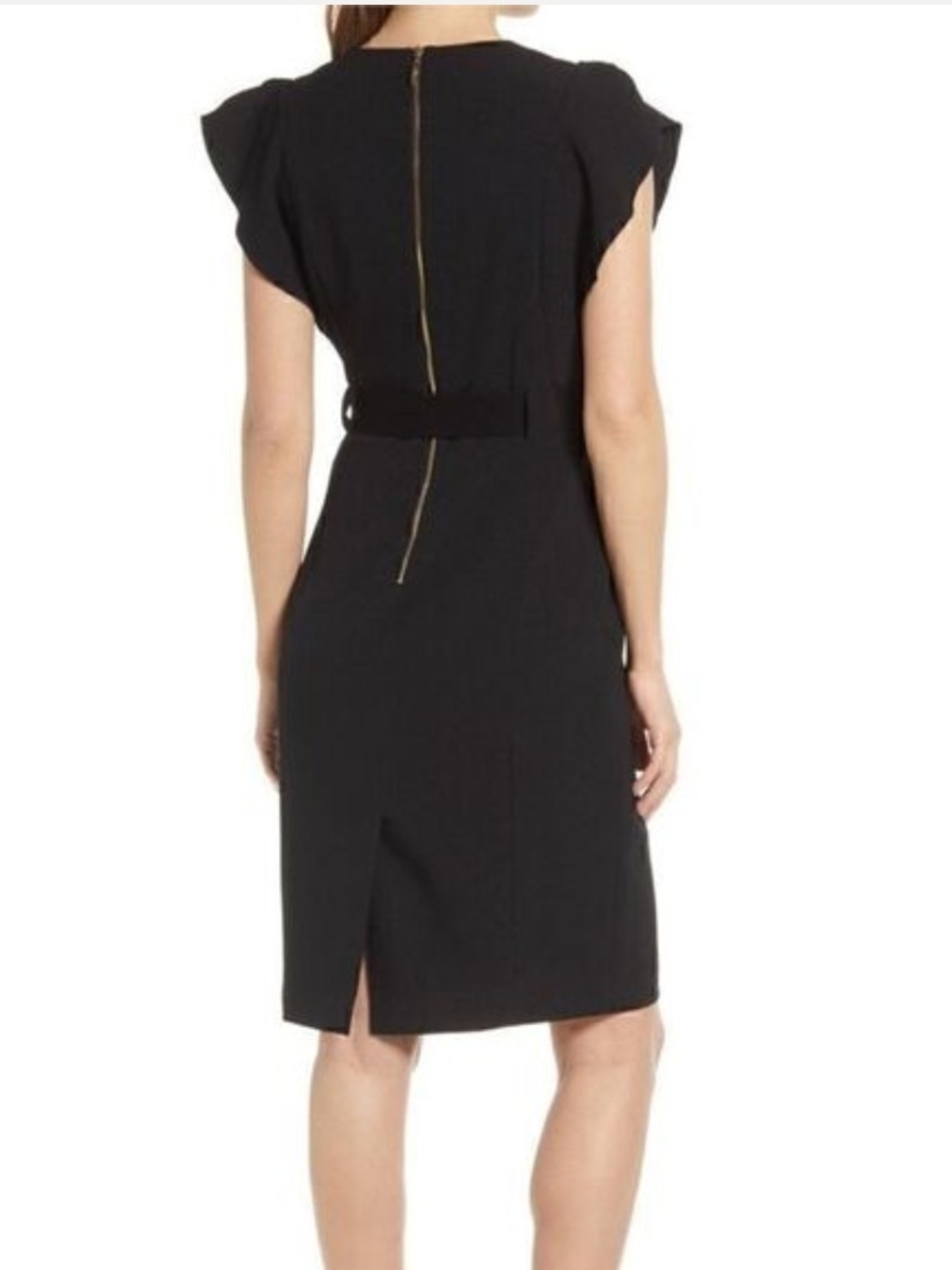 Eliza J Black Midi Dress with Belt and Gold Back Zip